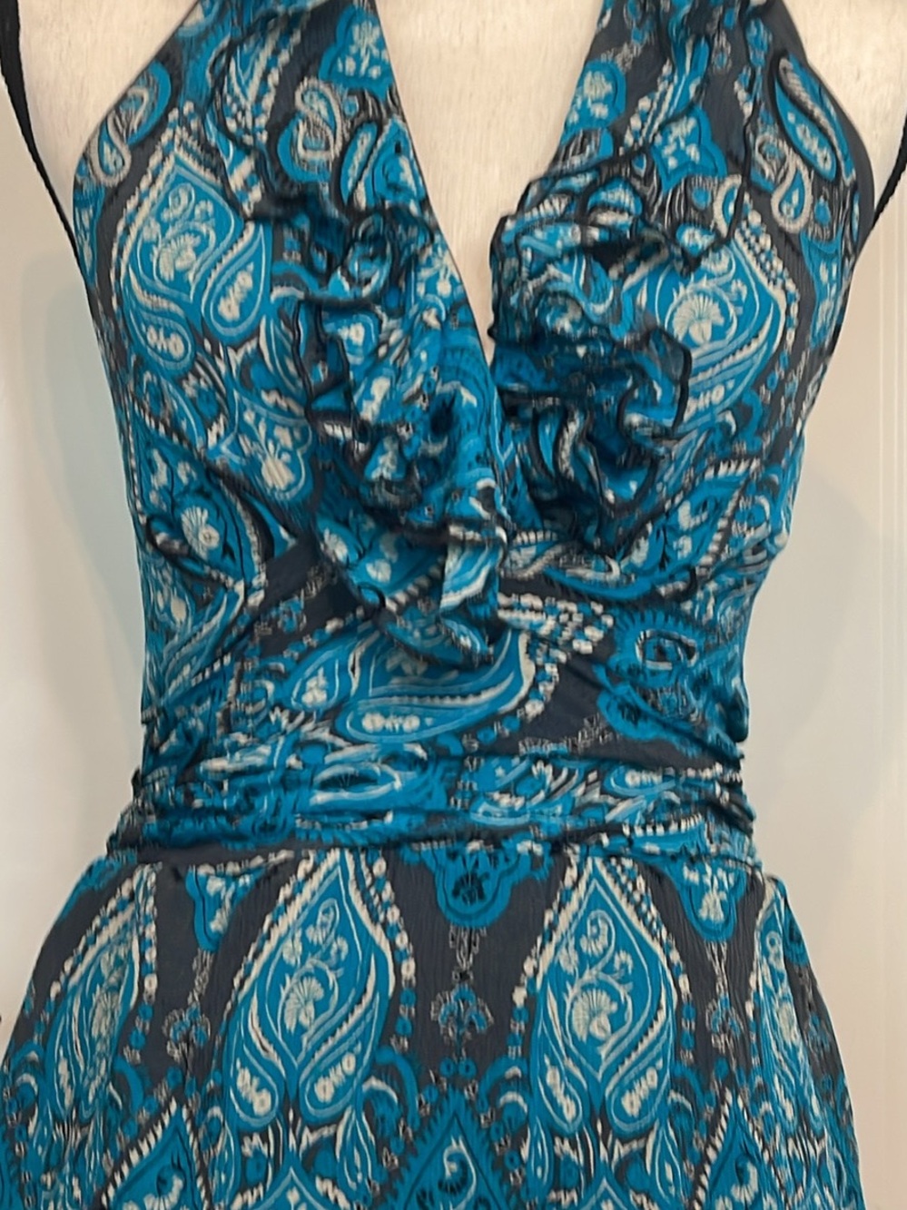 Oscar de la Renta Teal Paisley halter top